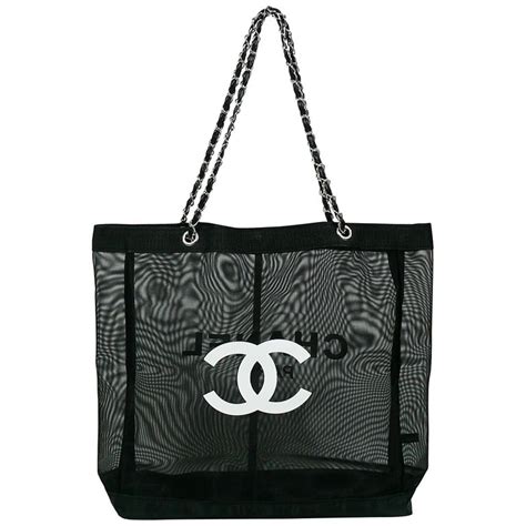 chanel black mesh tote bag|More.